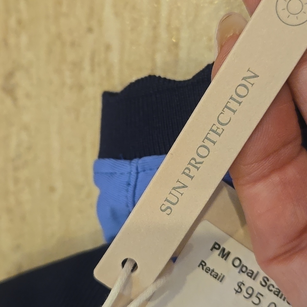 New Peter Millar Navy/Opal Blue Scallop Trim Sun Protection Country Club Polo - Picture 9 of 13